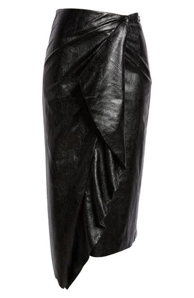 Shop Ramy Brook Quinn Ruffle Faux Leather Midi Skirt In Black Faux Leather