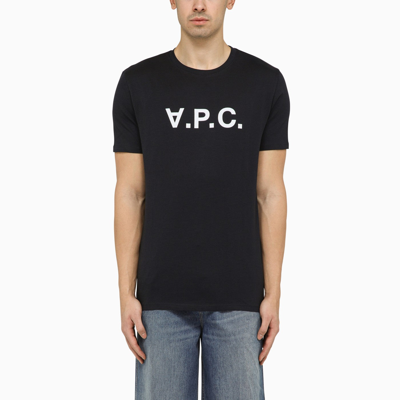 Shop Apc A.p.c. Logoed Navy Crewneck T Shirt