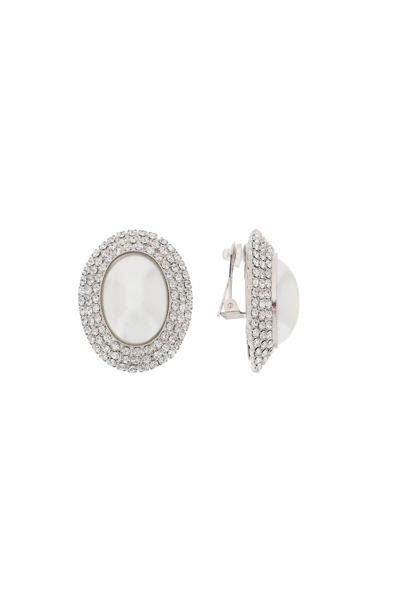 Shop Alessandra Rich Oval Earrings With Pearl And Crystals