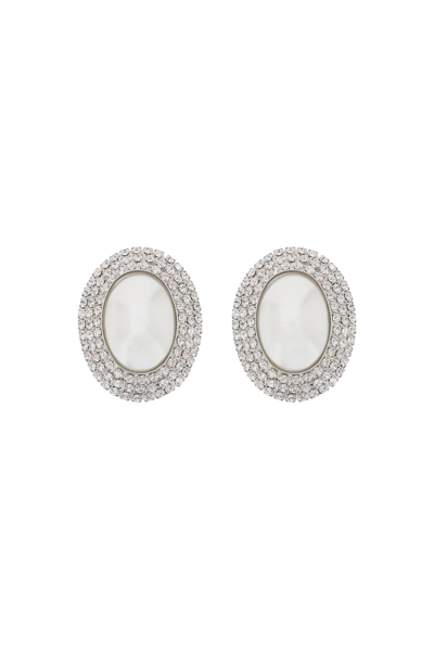 Shop Alessandra Rich Oval Earrings With Pearl And Crystals