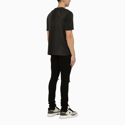 Shop Amiri Faded Black Crewneck T Shirt With Perforated Details