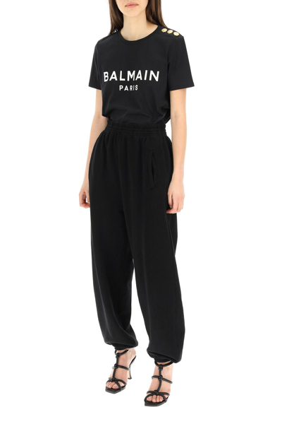 Shop Balmain T Shirt With Logo Print And Embossed Buttons