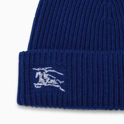 Shop Burberry Blue Cashmere Cap With Logo