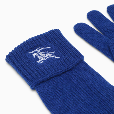 Shop Burberry Blue Cashmere Gloves With Logo