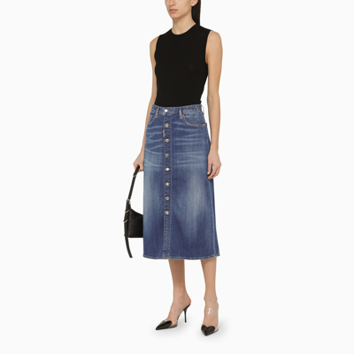 Shop Dsquared2 Navy Blue Denim Skirt With Buttons