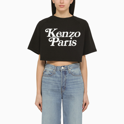 Shop Kenzo Black Cotton Cropped T Shirt With Logo
