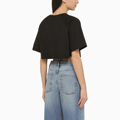 Shop Kenzo Black Cotton Cropped T Shirt With Logo