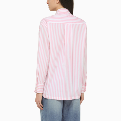 Shop Kenzo Pink Striped Cotton Shirt With Logo