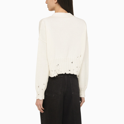Marni Destroyed-effect Cropped Cardigan In White