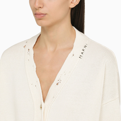 Marni Destroyed-effect Cropped Cardigan In White