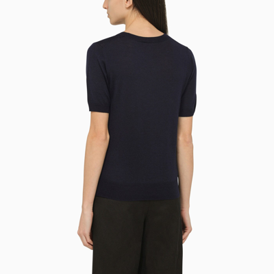 Shop P.a.r.o.s.h . Blue Wool And Cashmere Short Sleeved Top