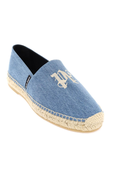 Shop Palm Angels Denim Espadrilles With Embroidered Logo