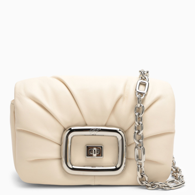 Shop Roger Vivier Creamy White Viv' Choc Leather Shoulder Bag