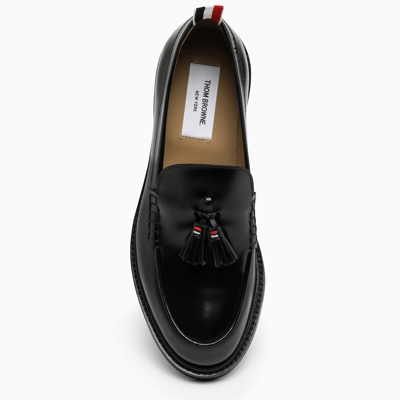 Shop Thom Browne Black Leather Moccasin With Tassels