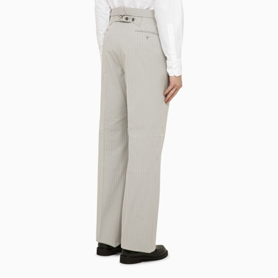 Shop Thom Browne Light Grey Pinstripe Trousers