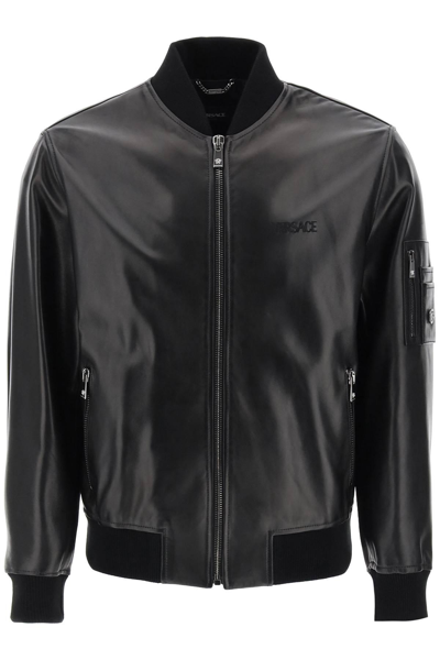 Shop Versace Leather Bomber Jacket