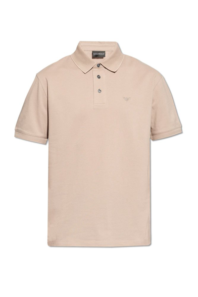 Shop Emporio Armani Polo Shirt With Logo In Beige