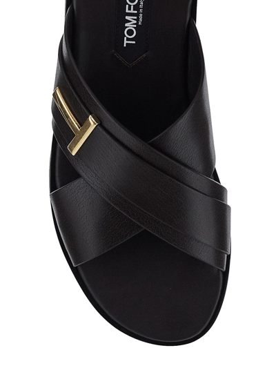 Shop Tom Ford Leather Sandal In Black