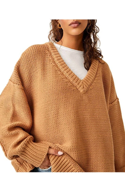 Shop Free People Alli V-neck Sweater In Camel