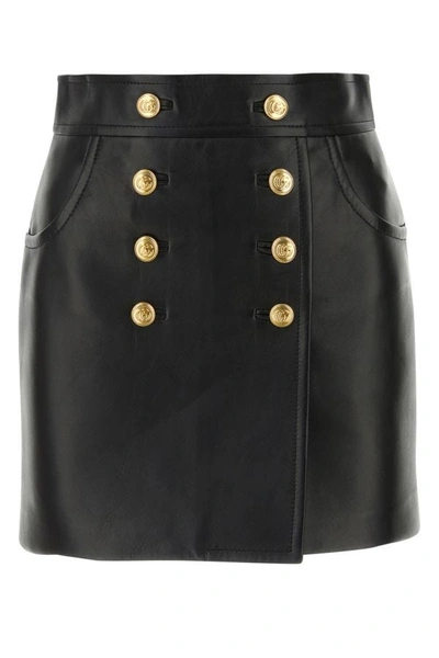 Shop Gucci Woman Black Leather Mini Skirt