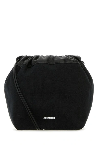 Shop Jil Sander Woman Black Canvas Small Dumpling Bucket Bag