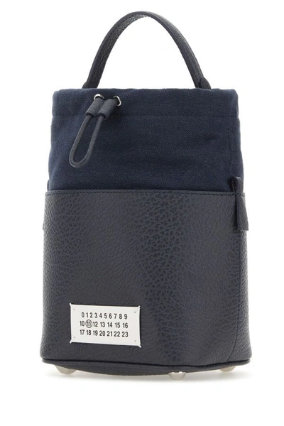 Shop Maison Margiela Woman Anthracite Leather And Canvas Mini 5ac Bucket Bag In Gray