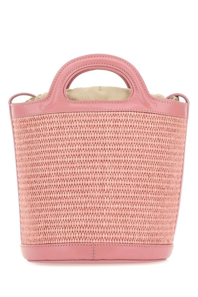 Shop Marni Woman Pink Leather And Raffia Tropicalia Bucket Bag