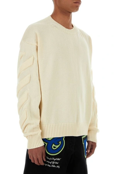 Shop Off-white Off White Man Ivory Stretch Cotton Blend Oversize Sweater