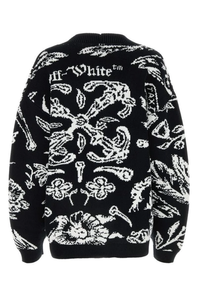 Shop Off-white Off White Woman Embroidered Stretch Cotton Blend Oversize Cardigan In Multicolor