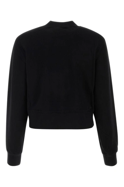 Palm Angels Cropped Cotton Sweatshirt With Ribbed Crew-neck In Black