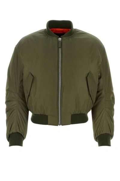 Shop Prada Man Military Green Nylon Padded Bomber Jacket