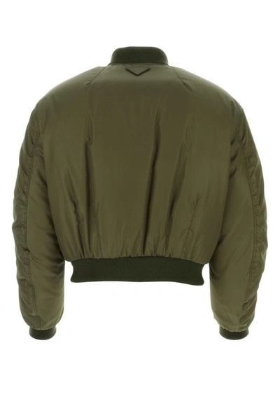 Shop Prada Man Military Green Nylon Padded Bomber Jacket