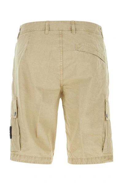 Shop Stone Island Man Beige Cotton Bermuda Shorts In Brown