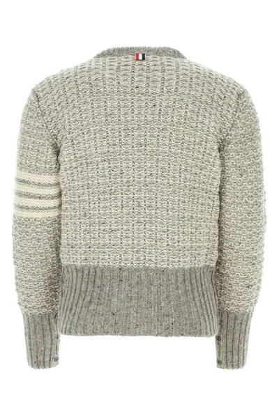 Shop Thom Browne Man Melange Grey Wool Blend Sweater In Gray