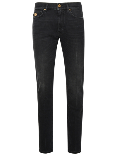 Shop Versace Black Cotton Jeans Man