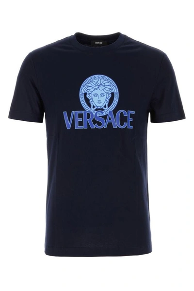 Shop Versace Man Midnight Blue Cotton T-shirt