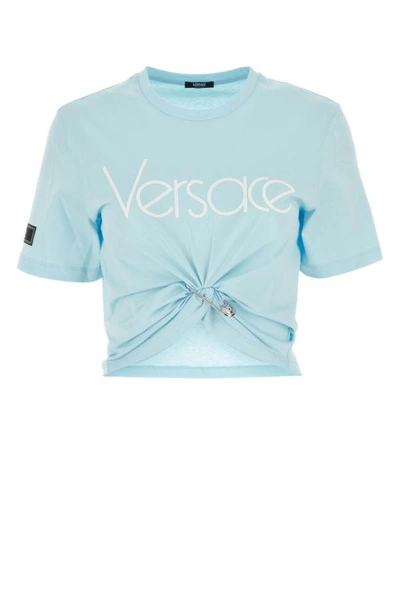 Shop Versace Woman Pastel Light Blue Cotton 1978 Re-edition T-shirt