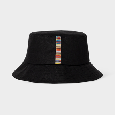 Shop Paul Smith Black Linen 'signature Stripe' Trim Bucket Hat In Blacks