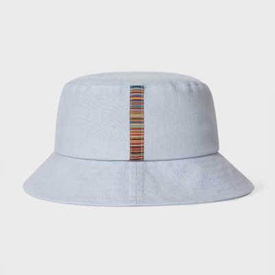 Shop Paul Smith Sky Blue Linen 'signature Stripe' Trim Bucket Hat In Blues