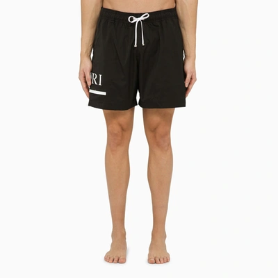 Shop Amiri Black Swim Shorts With Logo