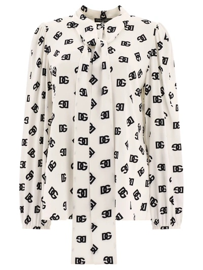 Shop Dolce & Gabbana Charmeuse Shirt With All Over Dg Logo Print