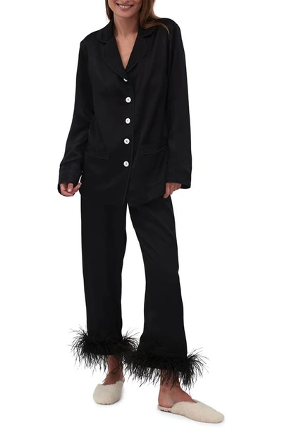 Shop Sleeper Party Pajamas With Detachable Ostrich Feather Trim In Black