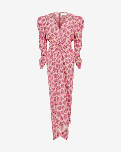 Shop Isabel Marant Albini Printed Silk Midi Dress In Pink