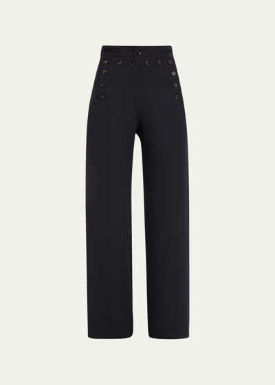 Shop Bode Sailor Buttoned Wide Leg Wool Trousers In Mdngt