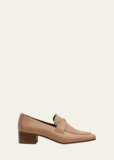 Shop Bougeotte Leather Heeled Loafers In Beige Misia