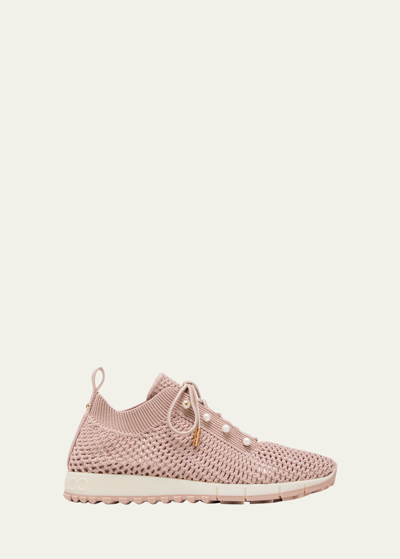 Shop Jimmy Choo Veles Knit Pearly Lace-up Sneakers In X Macaron Mix