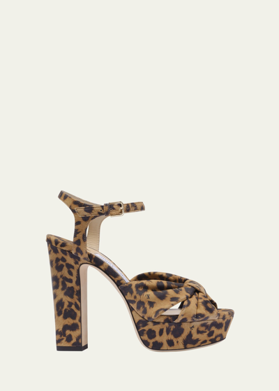 Shop Jimmy Choo Heloise Leopard Ankle-strap Platform Sandals In Natural Mix