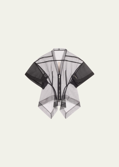 Shop Rick Owens Sheer Short Sleeve Asymmetric Jacket In Black