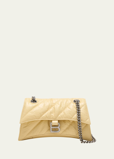 Shop Balenciaga Crush Small Quilted Chain Shoulder Bag In Butter Yellow