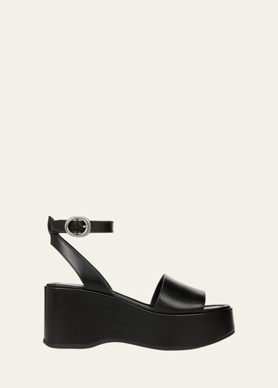 Shop Vince Phillipa Leather Ankle-strap Platform Sandals In Black Leather